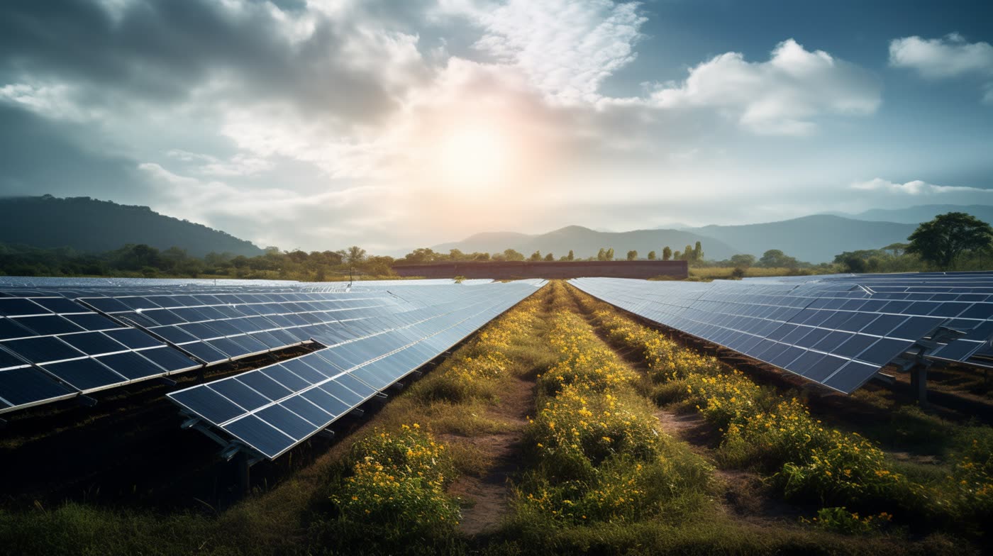 Planta solar fotovoltaica en el campo